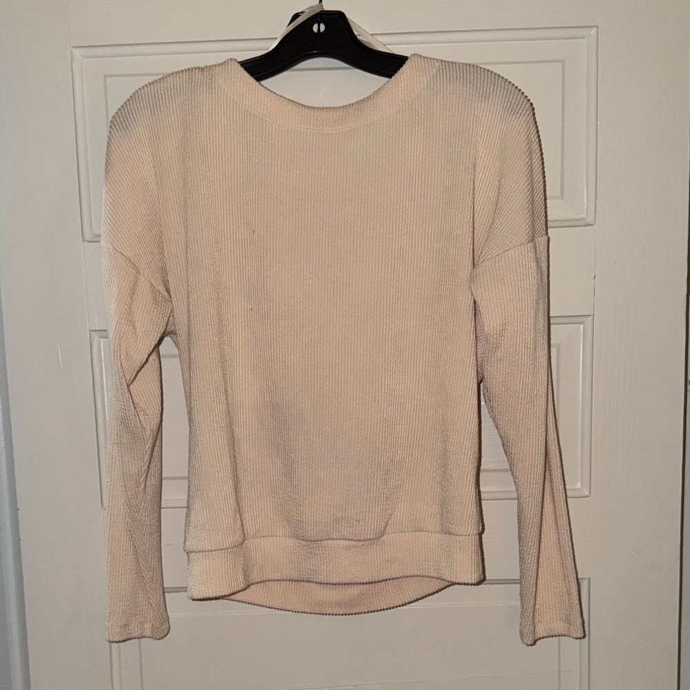 Anthropologie Cream Waffle-Knit Crewneck Sweater